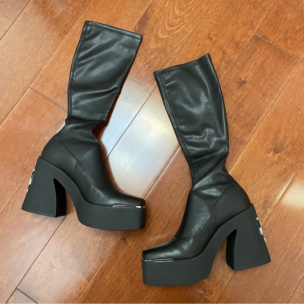 naked wolfe impact pu mid calf black stretch boots nwt - Picture 8 of 13